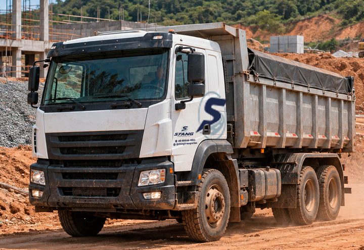 Caminhão basculante da Stang em obra